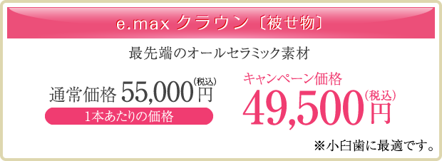 e.maxクラウン〔被せ物〕通常価格55,000円→キャンペーン価格49,500円