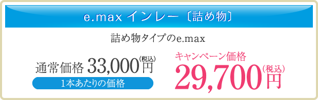 e.maxインレー〔詰め物〕通常価格33,000円→キャンペーン価格29,700円